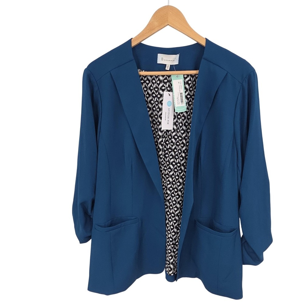 Skies Are Blue Blazer Women 2X Teal Green Raja Collarless Lined Stretch Workwear